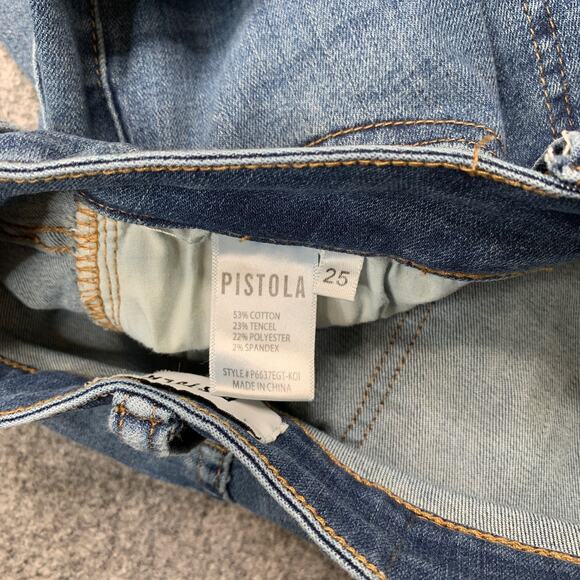 Pistola Jeans Womens 25 Denim Aline High Waist Ankle Skinny Whiskered Fringe Hem - Picture 7 of 9